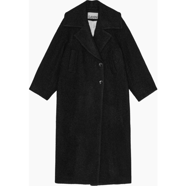 Ganni, Single-Breasted Coats, female, Black, 2XS, Black Double-Breasted Coat with Wide Lapels