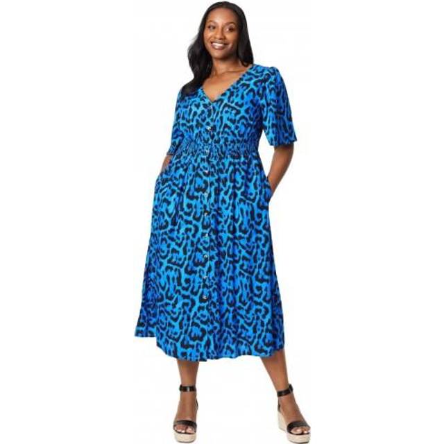 Dorothy Perkins Womens/Ladies Leopard Print Button Front Plus Midi Dress 18 UK blue