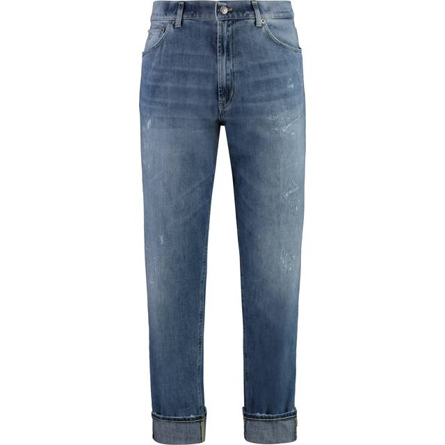 Dondup, Jeans, Herr, W31, Bomull, Slim Fit Jeans med slitna detaljer och uppvikt fåll - blue (W31)