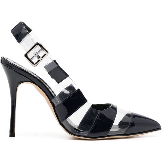 Manolo Blahnik - 70mm Uxra slingback pumps - women - Calf Leather/Calf Leather/Recycled PVC/Patent Calf Leather - 38 - Blue