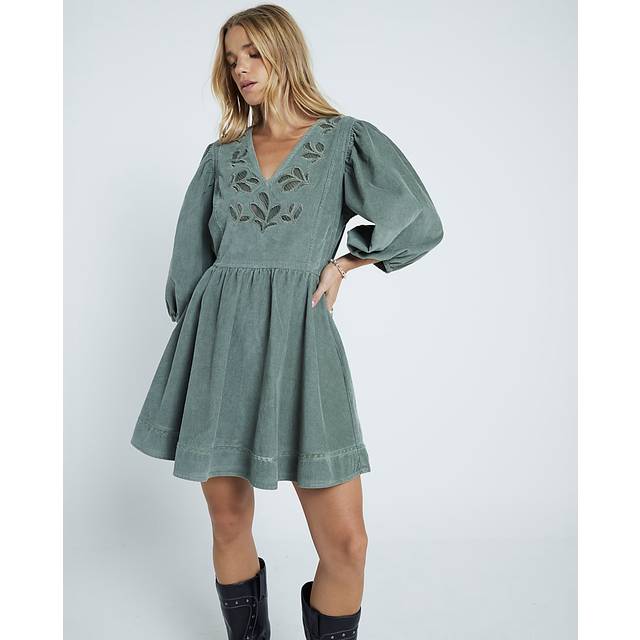 River Island Womens Khaki Corduroy Cutwork Mini Skater Dress - 10