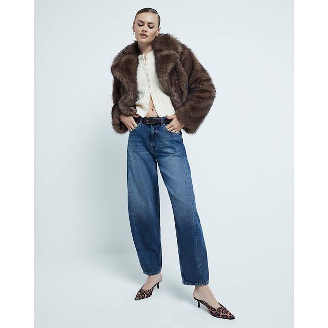River Island Womens Blue Relaxed Straight Seamed Barrel Jeans - 14R