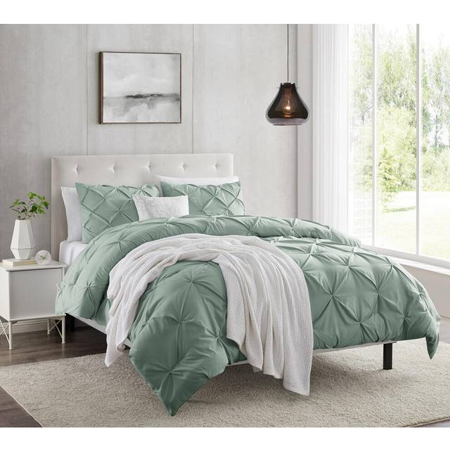 Nestl Sage Green Duvet Cover King Size - Pintuck King Duvet Cover Set  3 Piece Double Brushed Duvet Cover with Button Closure  1 Pinch Pleat