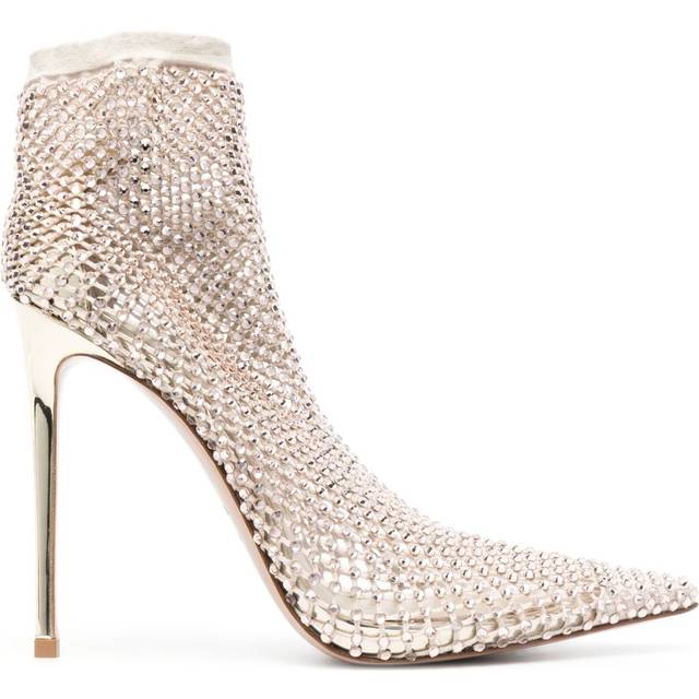 Le Silla - Gilda 120mm crystal-embellished boots - women - Calf Leather/Calf Leather/Fabric/Fabric/glass - 37 - Neutrals