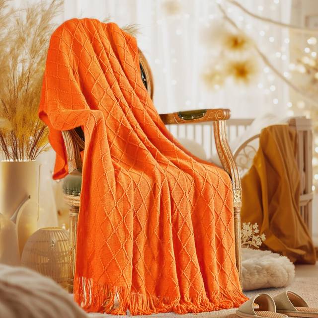 inhand Fall Throw Blanket Burnt Orange Halloween Decor for Couch  Soft Living Room Home Decor Knitted Blanket  Outdoor Lightweight Autumn Bl