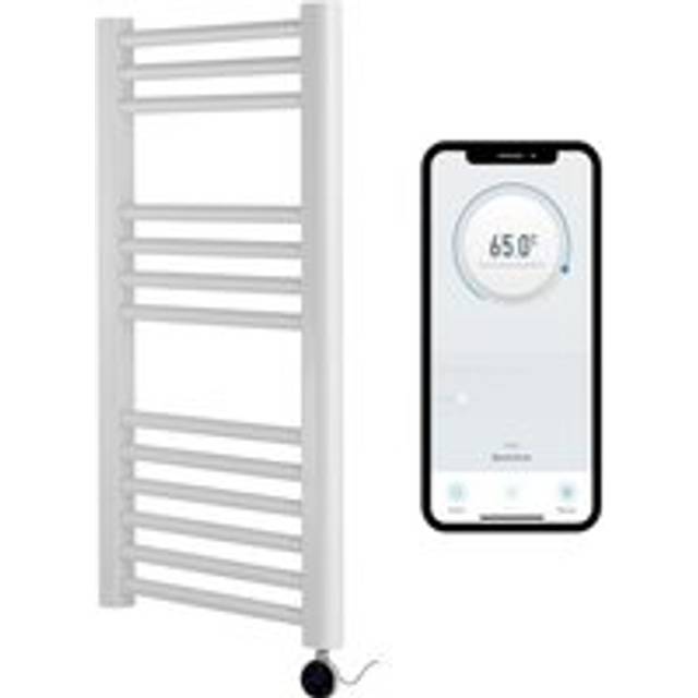(400mm W x 800mm H, With Chrome Wifi Element) White Electric Smart WiFi Controlled Heated Towel Rail 7 Day Programmable Timer App Compatibility