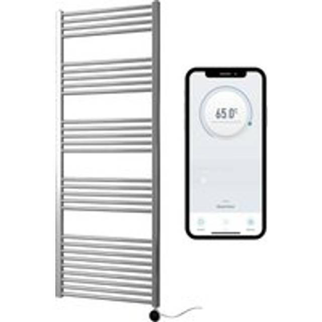 Manissa - Chrome Electric Smart WiFi Controlled Heated Towel Rail 600mm w x 1600mm h Straight 7 Day Programmable Timer App Compatibility