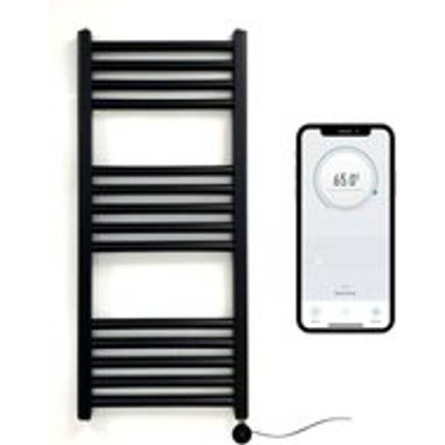 (400mm W x 800mm H ) Matt Black Electric Smart WiFi Controlled Heated Towel Rail 7 Day Programmable Timer App Compatibility