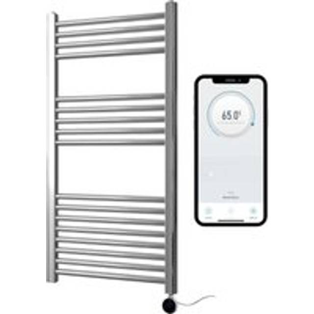 (500mm W x 1000mm H ) Chrome Electric Smart WiFi Controlled Heated Towel Rail Flat 7 Day Programmable Timer App Compatibility