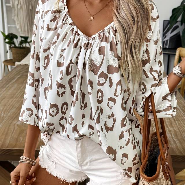 TEMU Women's Fashion Casual V-neck Printed Top