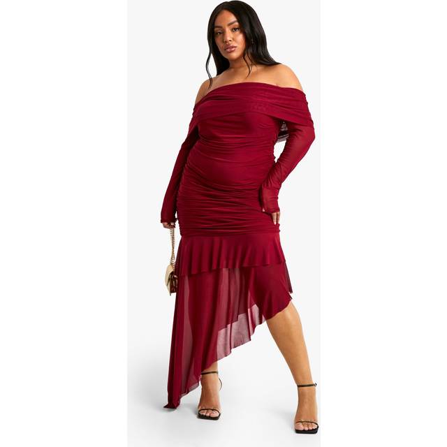 Womens Velvet Lace Flare Sleeve Maxi Dress - Red - 18, Red