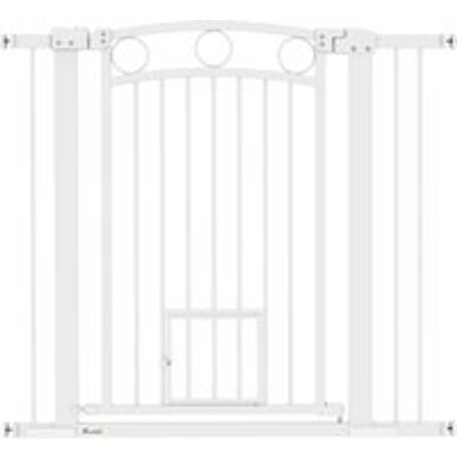 Pawhut 96cm Tall Dog Gate With Cat Door, 7cm And 14cm Extensions, For Stairs & Doorways, 76-104cm Width