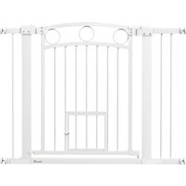 Pawhut 77cm Tall Dog Gate With Cat Door, 7cm And 14cm Extensions, For Stairs & Doorways, 76-104cm Width