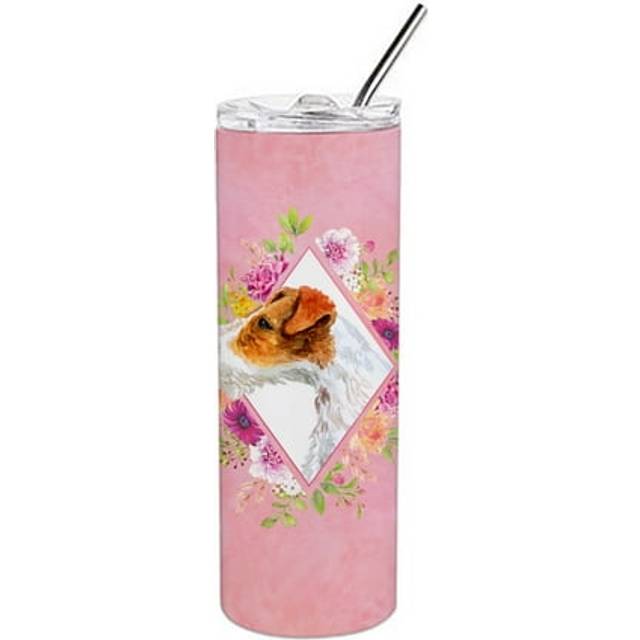 Caroline's Treasures Jack Russell #2 Pink Flowers Stainless Steel 20 oz Skinny travel-insulated-tumblers  Multicolor
