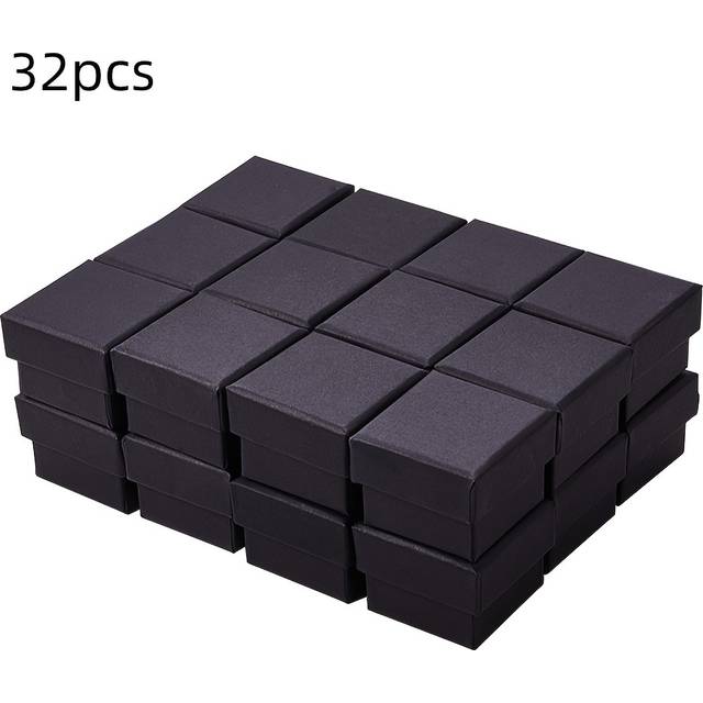 TEMU 32pcs Black Ring Box - Square Cardboard Jewelry Box With Velvet Filled For Party, Festivals, Weddings, And Special Occasions
