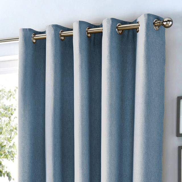 Sorbonne 100% Cotton Semi Sheer Grommet / Eyelet Curtain Pair - Light Blue (Width 117 x Drop 137 cm)