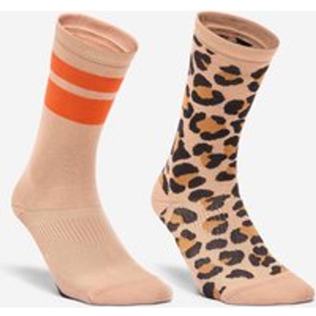 Women's High Socks Twin-pack - Leopard - Peach Orange/orange/black