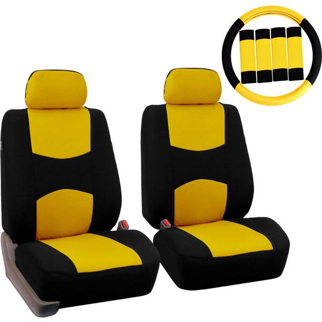 FH Group Car Seat Covers Flat Cloth Front Seats Only Yellow Automotive