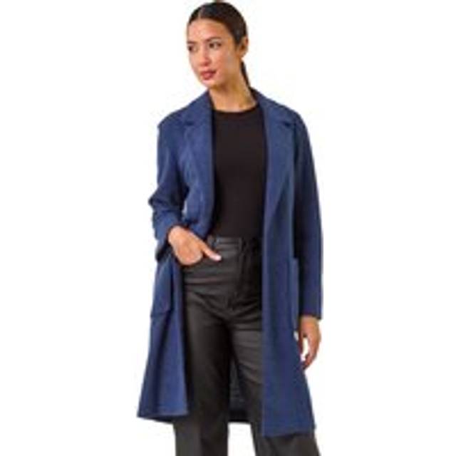 Roman Boucle Knit Longline Coatigan In Navy - 10