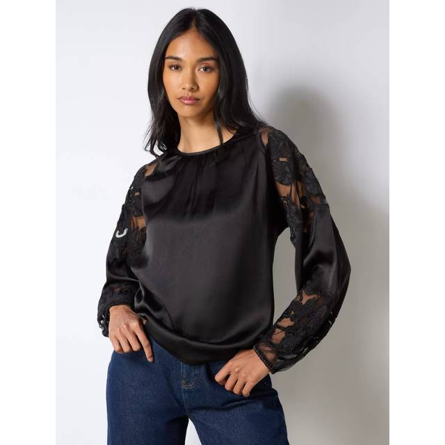 Ro&Zo Lace Satin Insert Top, Black