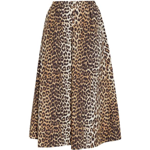 GANNI - leopard-print midi skirt - women - Organic Cotton - 36 - Brown