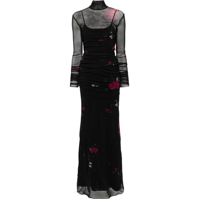 Blumarine - rose-print tulle maxi dress - women - Polyamide/Polyamide/Elastane - 42 - Black