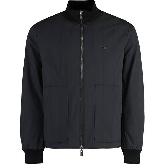 Black Faux Fur White Trim Contrast Faux Leather Jacket, Black - 8