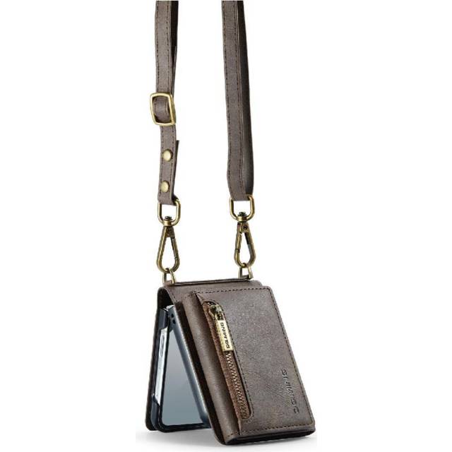 (Khaki ) Wallet Case for Samsung Galaxy Z Flip 6 Protective Magnetic Long Strap Pu Leather Rfid Blocking