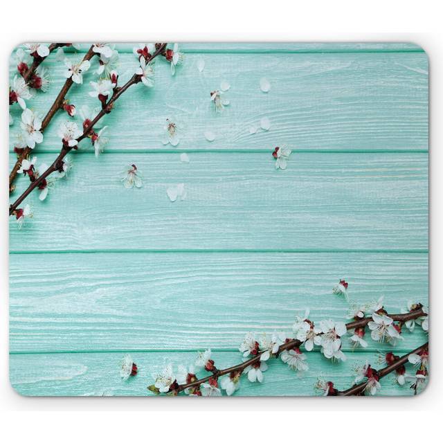 Lunarable Mint Mouse Pad  Spring Cherry Blossom Petals Branch on Rustic Wooden Planks Seasonal Picture  Rectangle Non-Slip Rubber Mousepad  Standard S