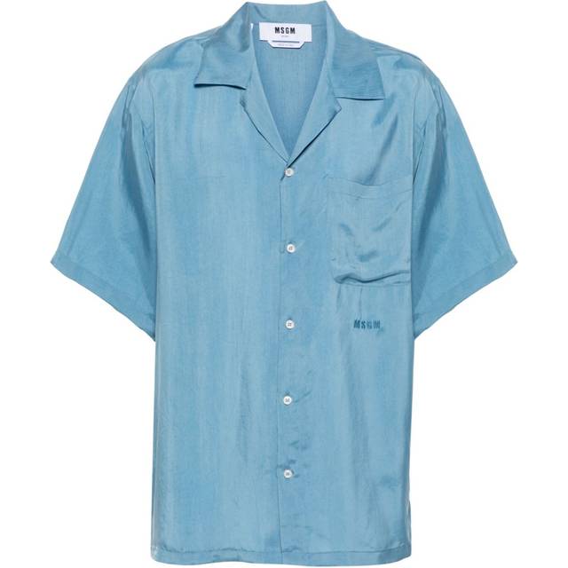 MSGM - camp-collar satin shirt - men - Cupro - 41 - Blue