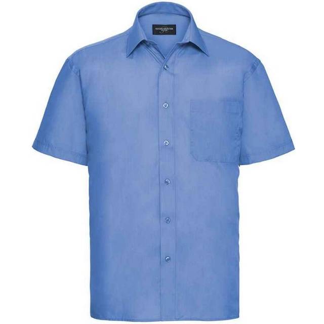 (14.5in-15in, Corporate Blue) Russell Collection Mens Poplin Easy-Care Short-Sleeved Formal Shirt