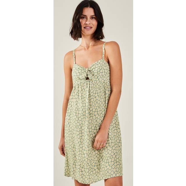Accessorize Daisy Tie Front Mini Dress, Light Green