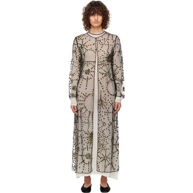 Bode Black Sheer Fête Duster Midi Dress - BKMLT BLACK MULTI - US 2