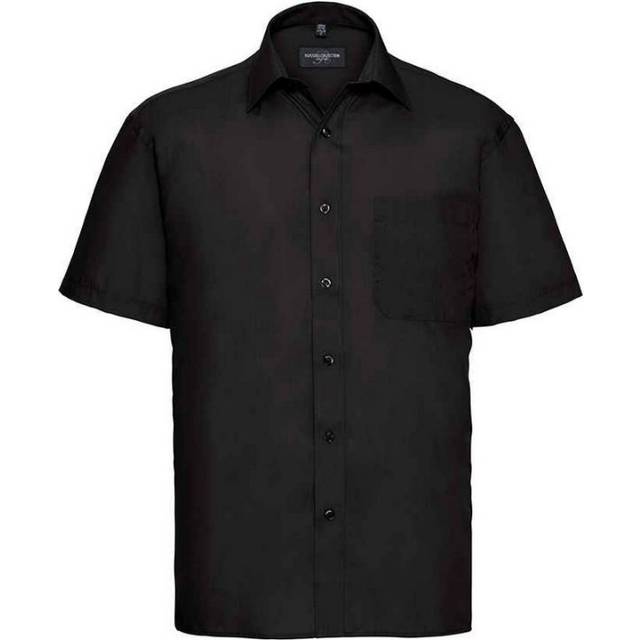 (16in-16.5in, Black) Russell Collection Mens Poplin Easy-Care Short-Sleeved Formal Shirt