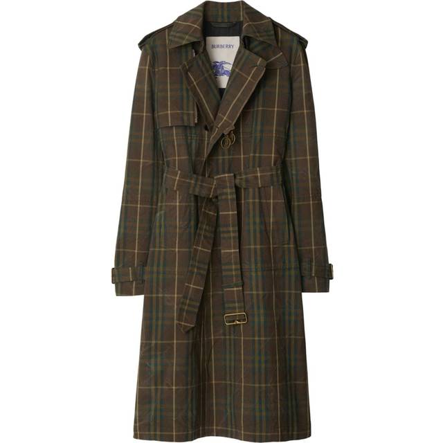 Burberry - checked cotton trench coat - men - Viscose/Buffalo Horn/Cotton - 52 - Brown