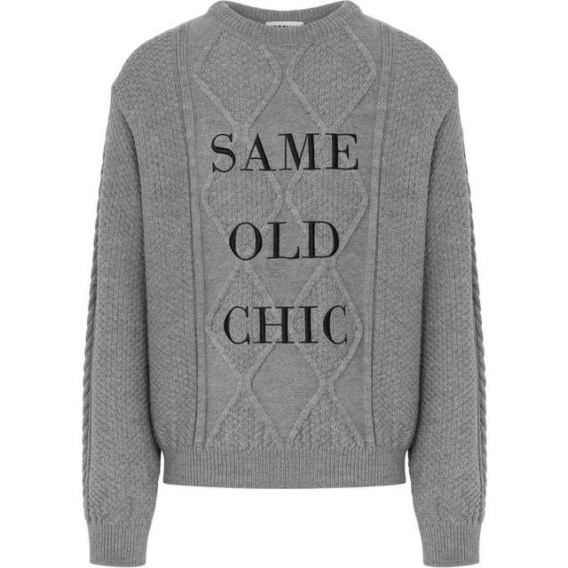 Moschino - embroidered-slogan virgin wool jumper - men - Virgin Wool - 52 - Grey