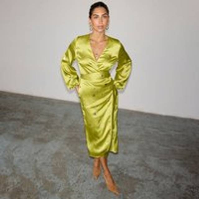 Never Fully Dressed Hearts Wrap Dress, Lime