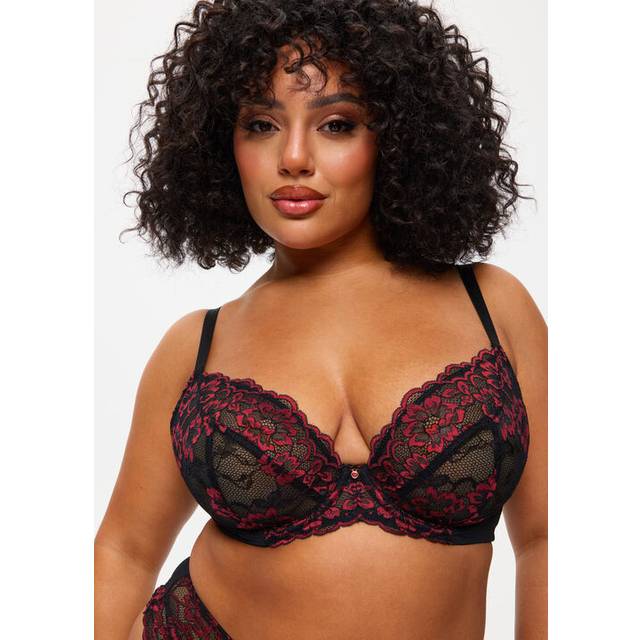 Ann Summers Sexy Lace Fuller Bust Non Padded Plunge Bra, Black/Red 32DD - red