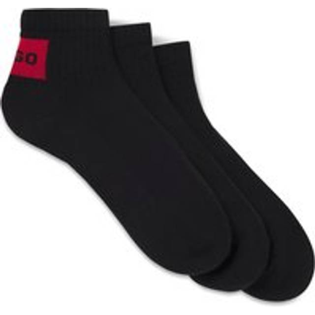 Three-pack of ankle socks with red logo labels - Black