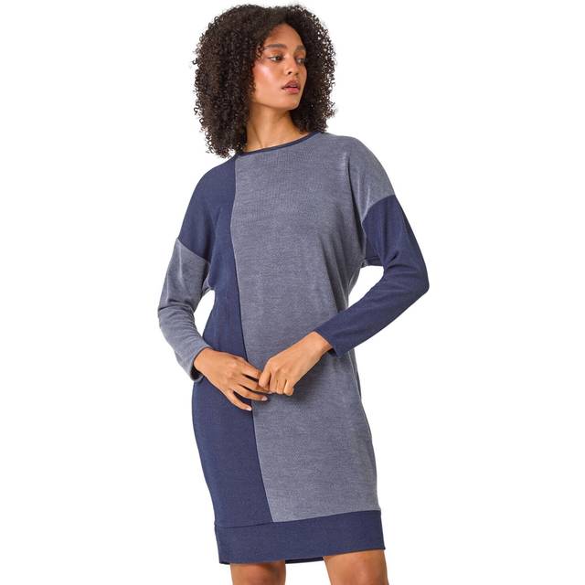 Colour Block Stretch Jumper Dress - Blue - Size 18 - Roman