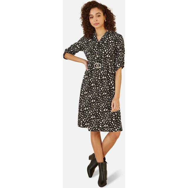 Black Dash Print Skater Dress With Buckle - 16