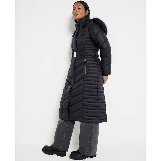 River Island Womens Petite Black Slim Fit Longline Padded Coat - 10