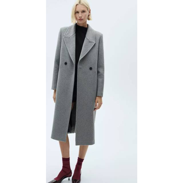 Mango Double Breasted Wool Coat - Grey - 1XL