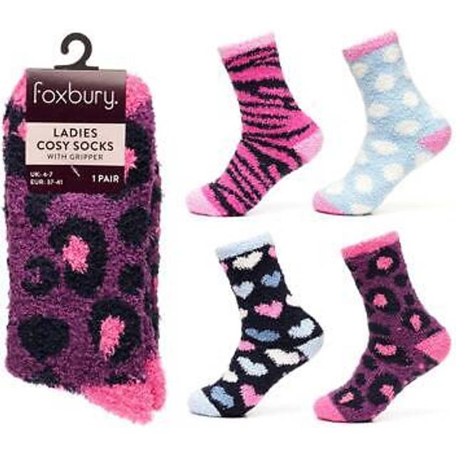 A2z pack of 4 ladies cosy fluffy socks gripper soft feel fuzzy bed slipper socks