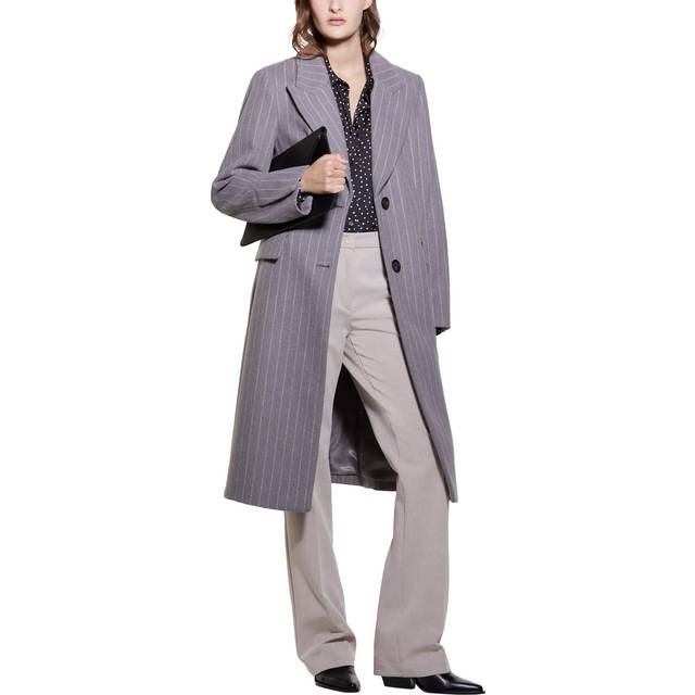 SISLEY Slim Fit Single Breasted Wool Blend Pinstripe Coat, Grey