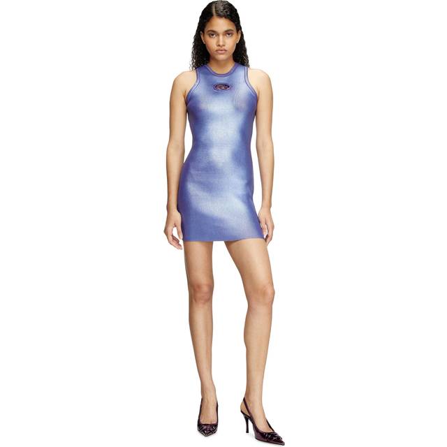 Diesel, Short Dresses, female, Purple, M, Ribbed Mini Dress with Metallic Sheen