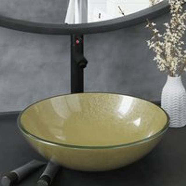 Bathroom Sink with Tap and Push Drain Gold Tempered Glass - One Size