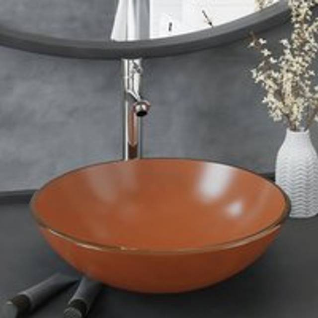 Bathroom Sink with Tap and Push Drain Brown Tempered Glass - One Size