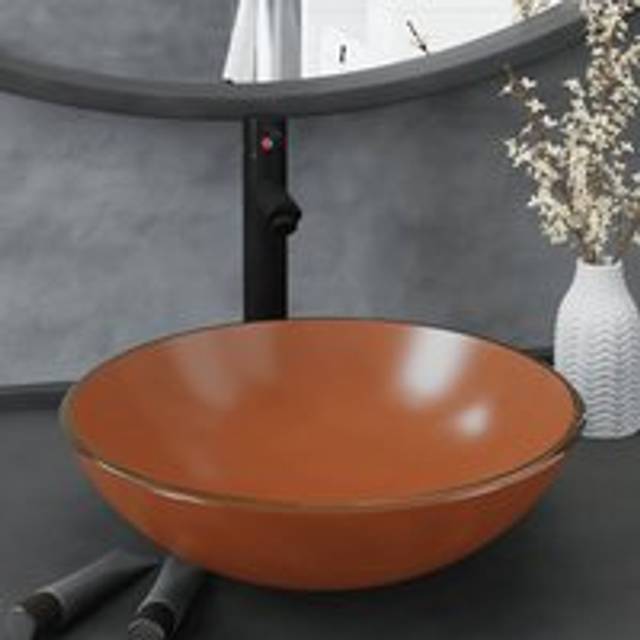 Bathroom Sink with Tap and Push Drain Brown Tempered Glass - One Size