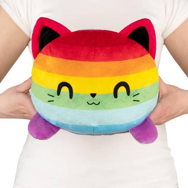 TeeTurtle - Original Reversible Big Cat Plushie - Rainbow + Gray - Huggable and Soft Sensory Fidget Toy Stuffed Animals That Show Your Mood
